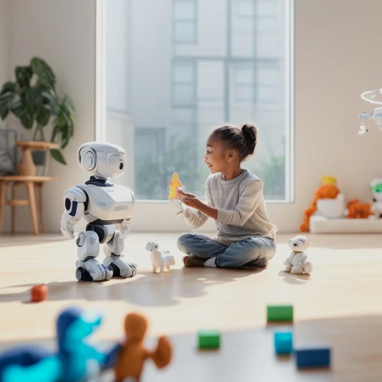 Foto eines glücklichen Kindes mit KI-Spielzeug