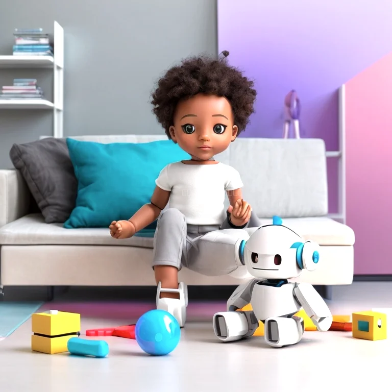 Kind spielt mit AI-gesteuertem Spielzeugroboter